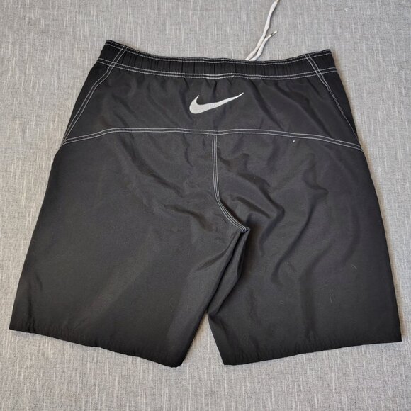 VINTAGE Nike Swim Trunks Shorts Mens Black Mesh Lined Center Swoosh Embroidered - Picture 1 of 14